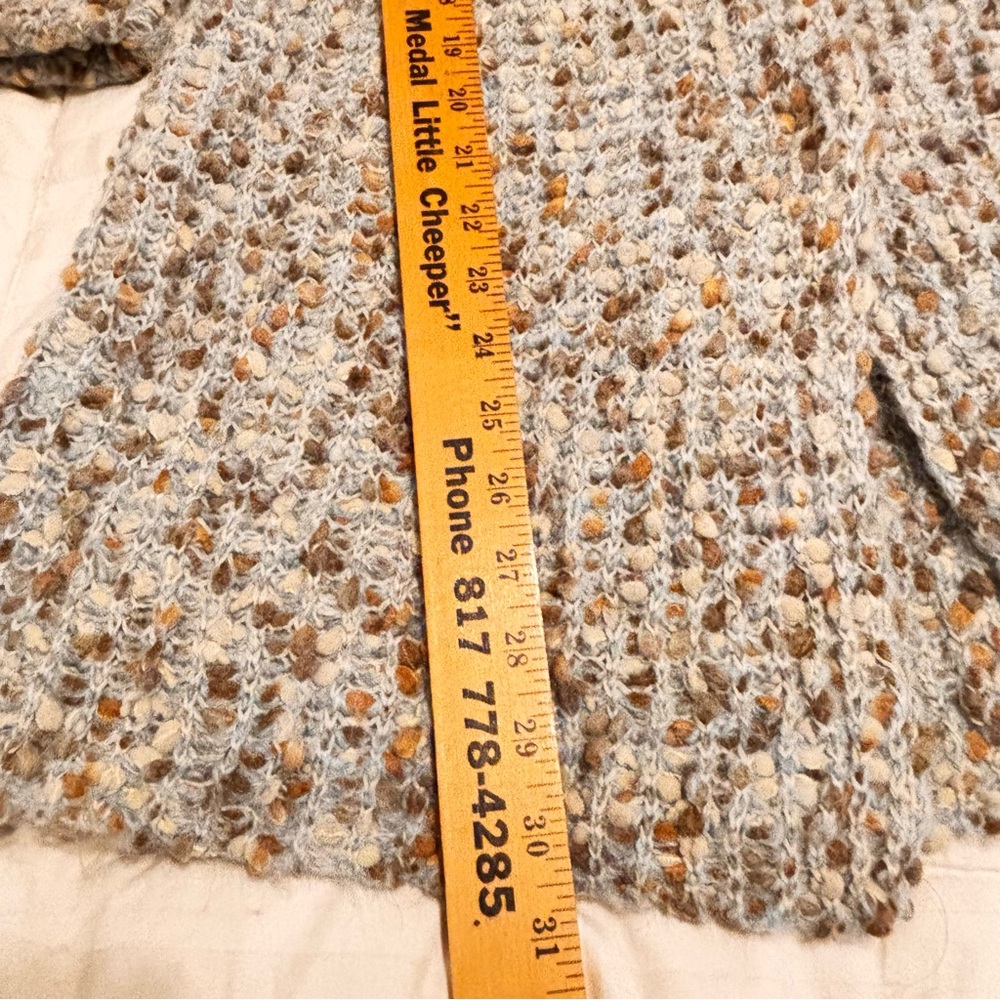 Curio Button Up Cardigan Sweater Size Small Blue Brown Chunky Knit Cowl Neck - Picture 11 of 11